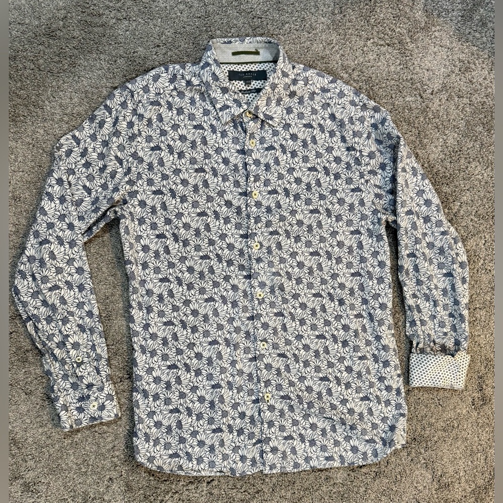 Ted Baker London-Capua Button Up-Floral-White/Navy-Medium